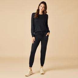 Dream Jersey Crew Neck Lounge Set Dream Jersey Crew Neck Lounge Set in Black