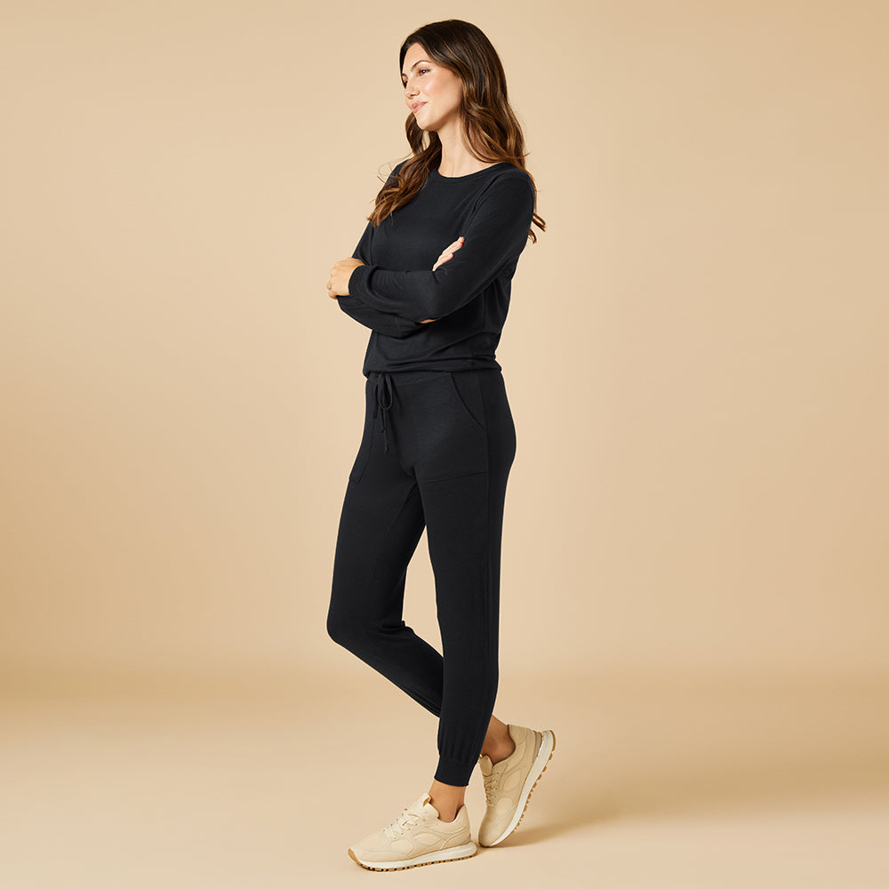Dream Jersey Crew Neck Lounge Set Black