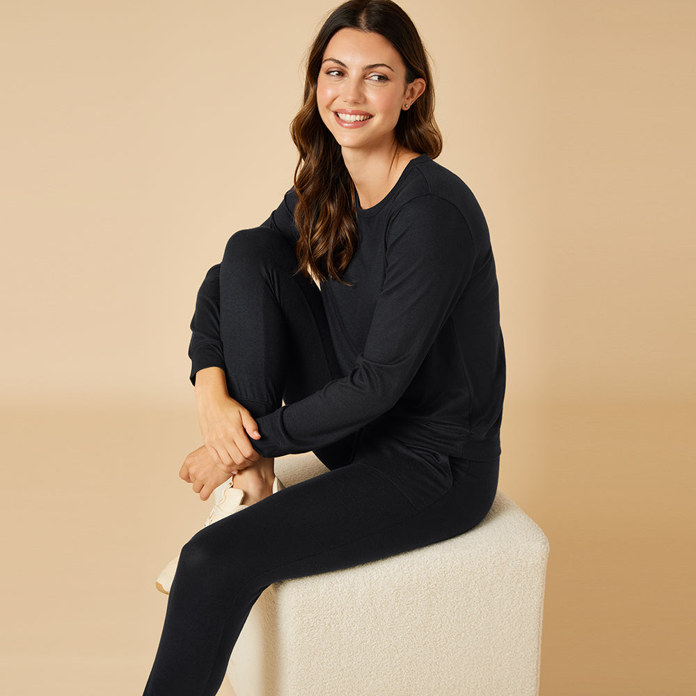 Dream Jersey Crew Neck Lounge Set Dream Jersey Crew Neck Lounge Set in Black