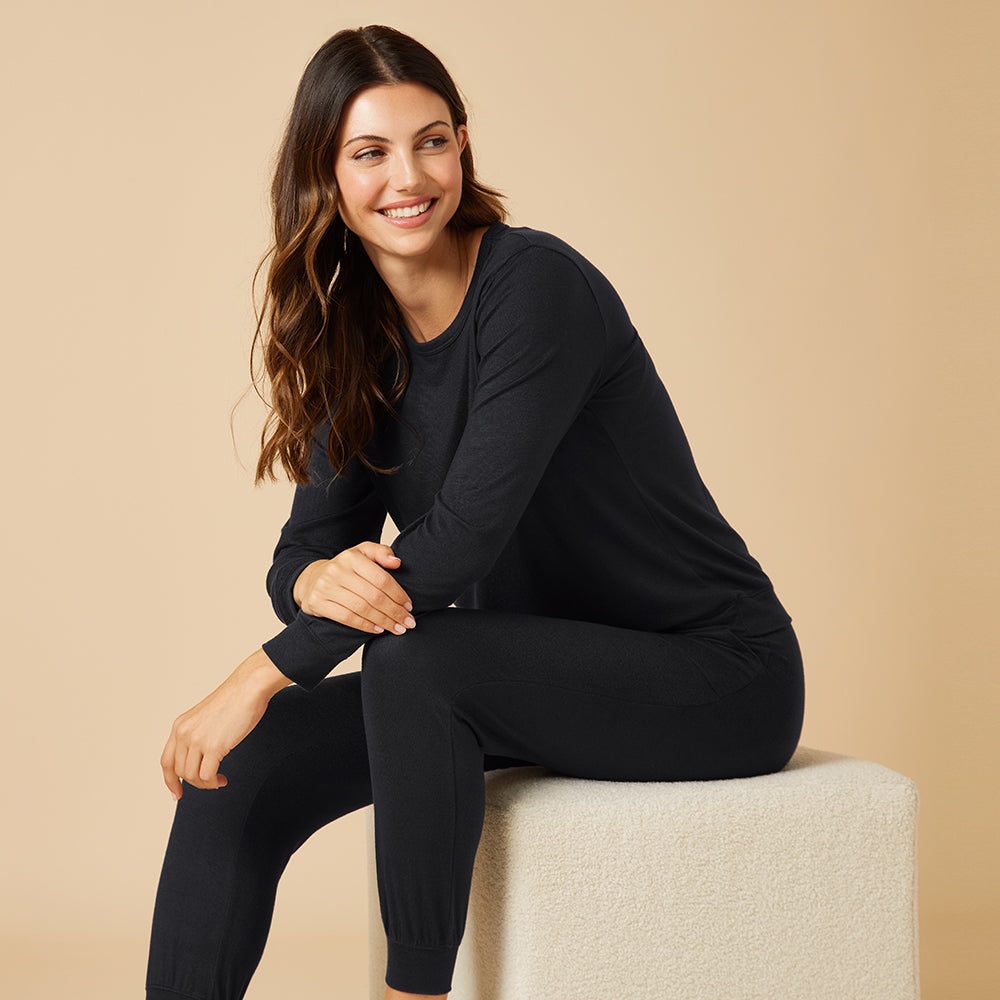 Dream Jersey Crew Neck Lounge Set Black