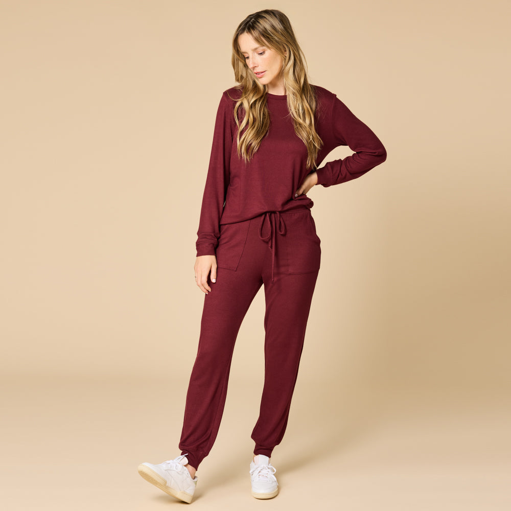 Dream Jersey Crew Neck Lounge Set Cherry Cola