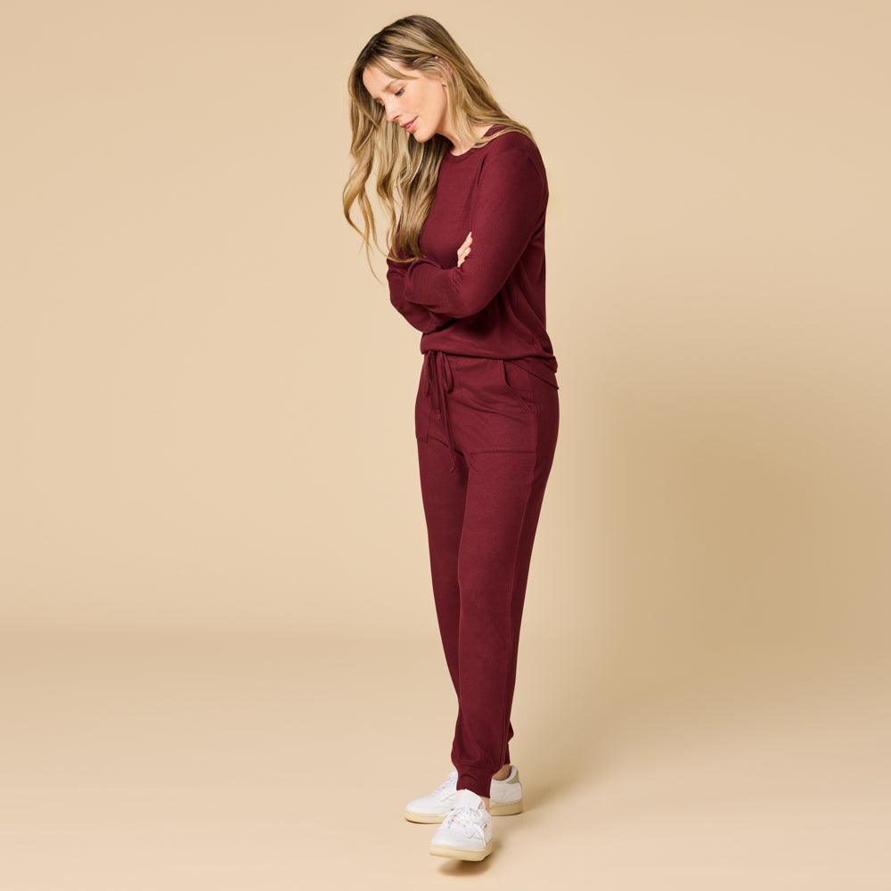 Dream Jersey Crew Neck Lounge Set Cherry Cola