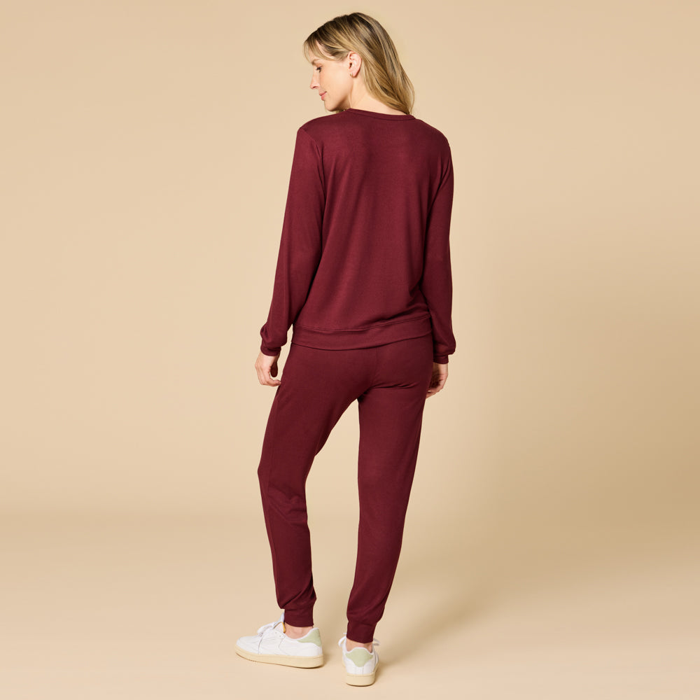 Dream Jersey Crew Neck Lounge Set Cherry Cola