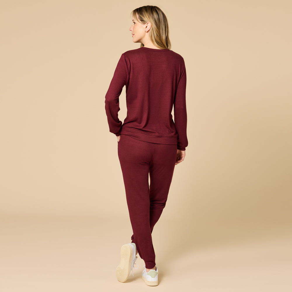 Dream Jersey Crew Neck Lounge Set Cherry Cola