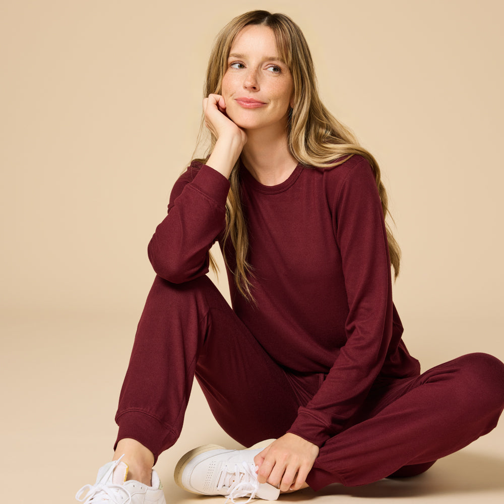 Dream Jersey Crew Neck Lounge Set Cherry Cola