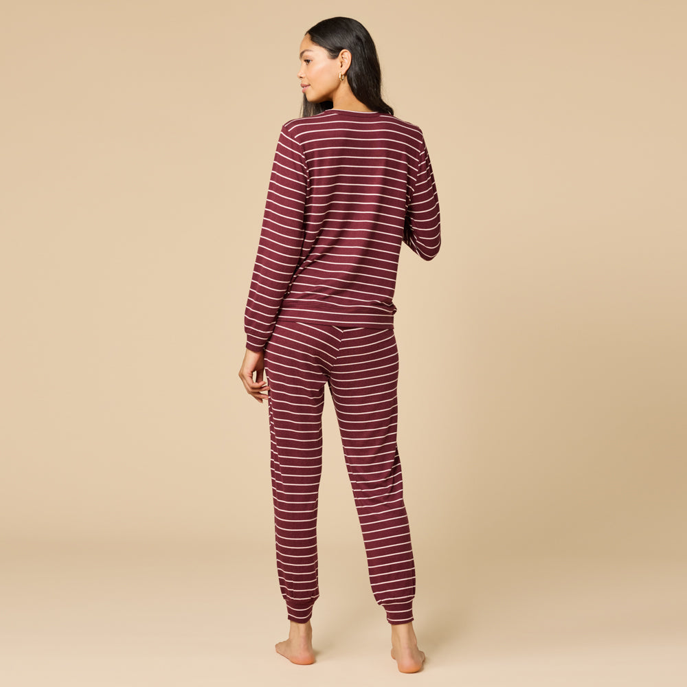 Dream Jersey Crew Neck Lounge Set Cherry Cola Stripe