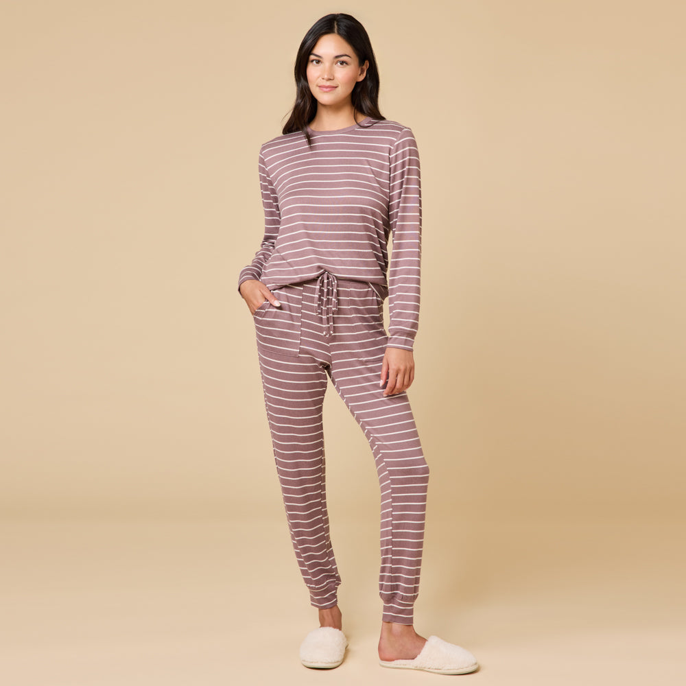 Dream Jersey Crew Neck Lounge Set Driftwood Stripe