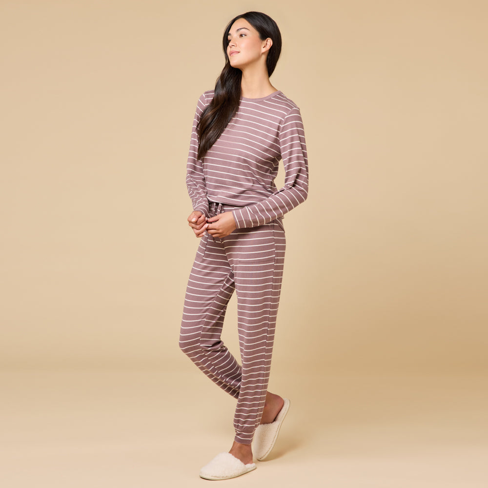 Dream Jersey Crew Neck Lounge Set Driftwood Stripe