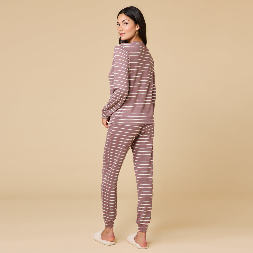 Dream Jersey Crew Neck Lounge Set Driftwood Stripe