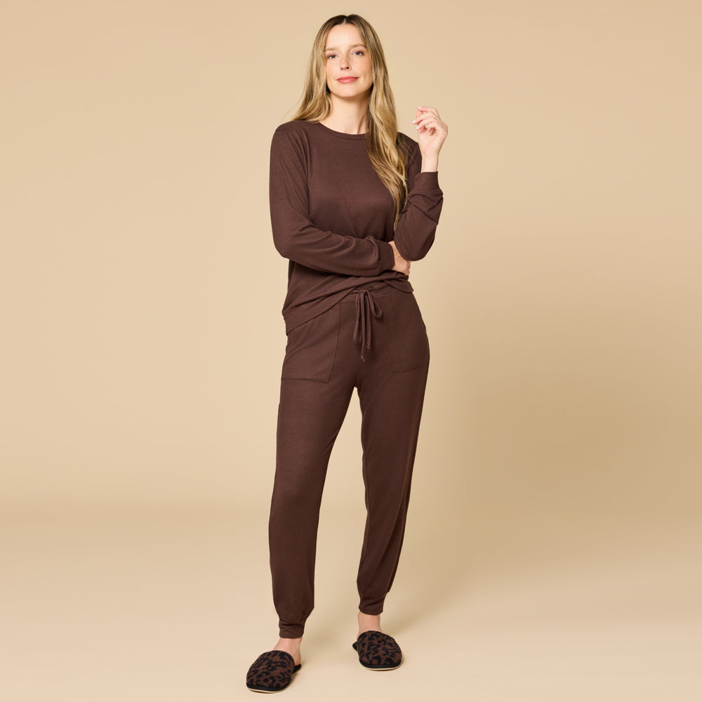 Dream Jersey Crew Neck Lounge Set Dream Jersey Crew Neck Lounge Set in Espresso