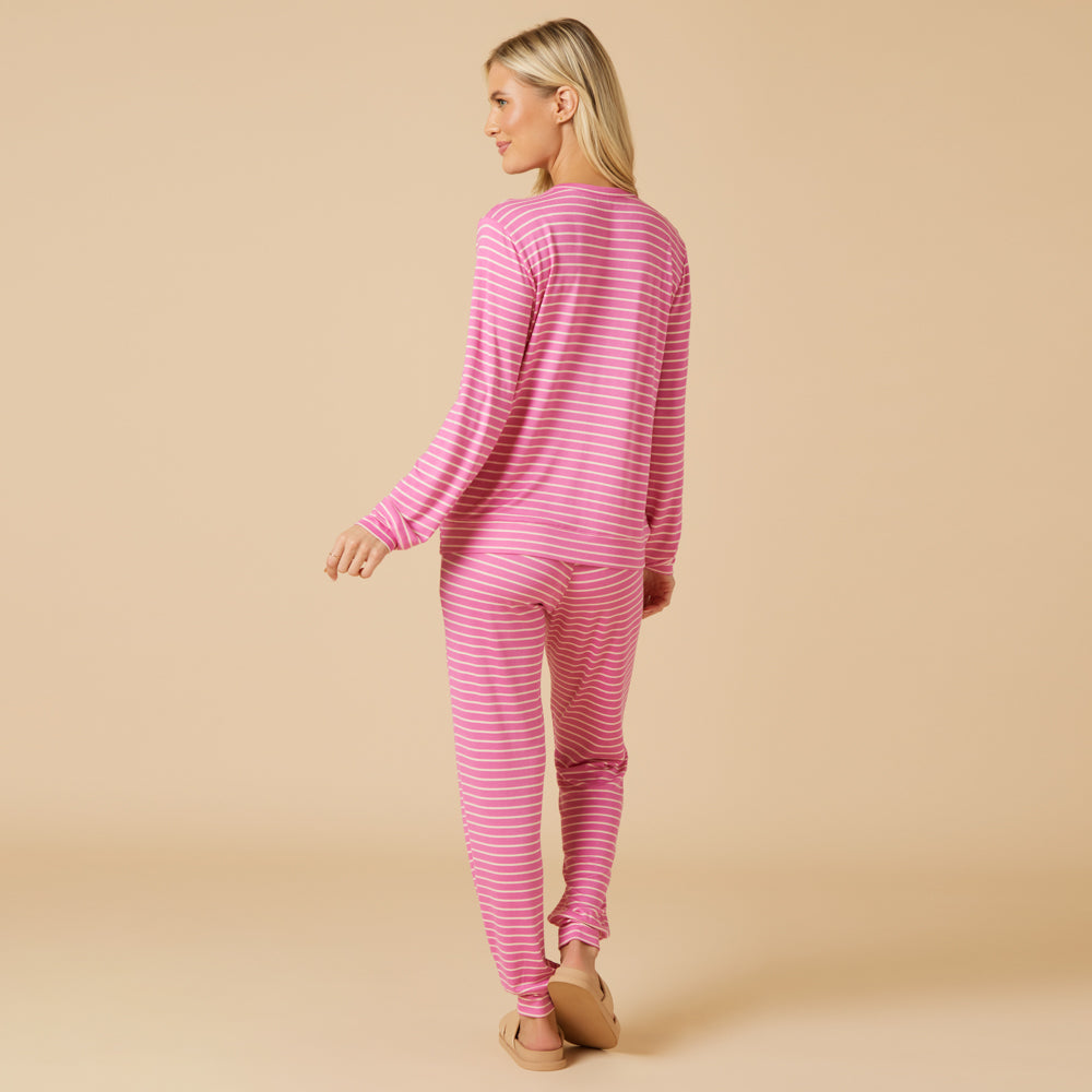 Dream Jersey Crew Neck Lounge Set Dream Jersey Crew Neck Lounge Set in Fuchsia Stripe