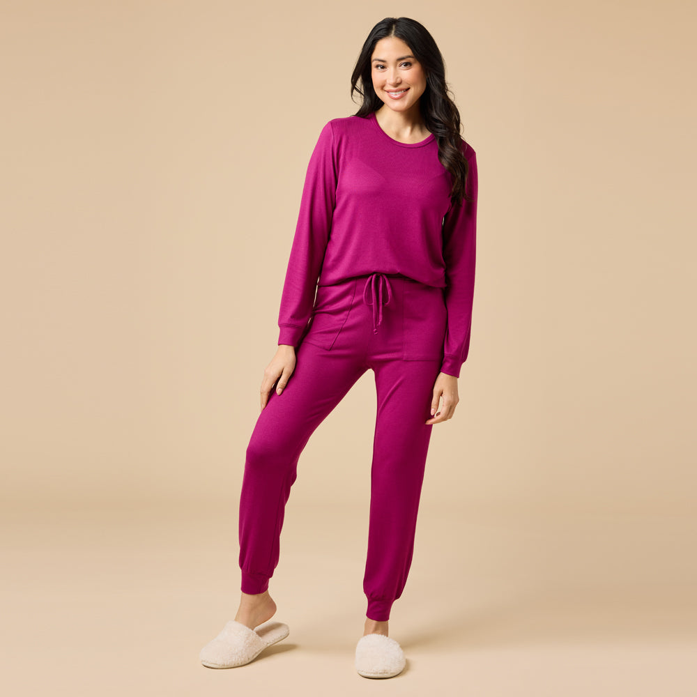 Dream Jersey Crew Neck Lounge Set Dream Jersey Crew Neck Lounge Set in Magenta