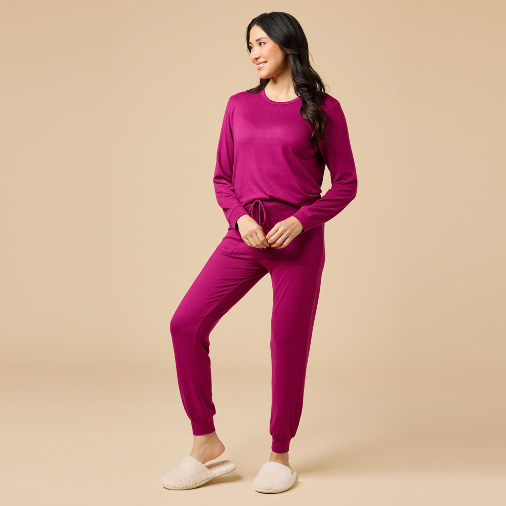 Dream Jersey Crew Neck Lounge Set Dream Jersey Crew Neck Lounge Set in Magenta