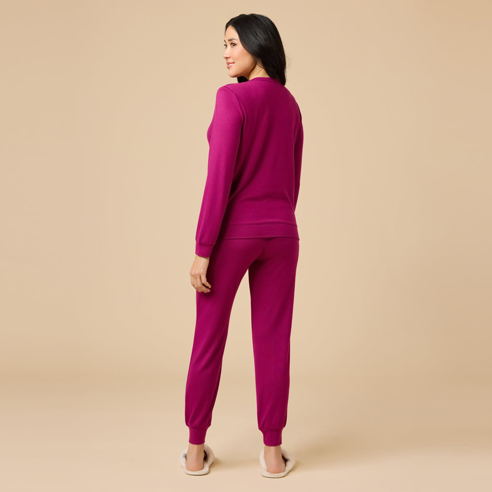 Dream Jersey Crew Neck Lounge Set in Magenta