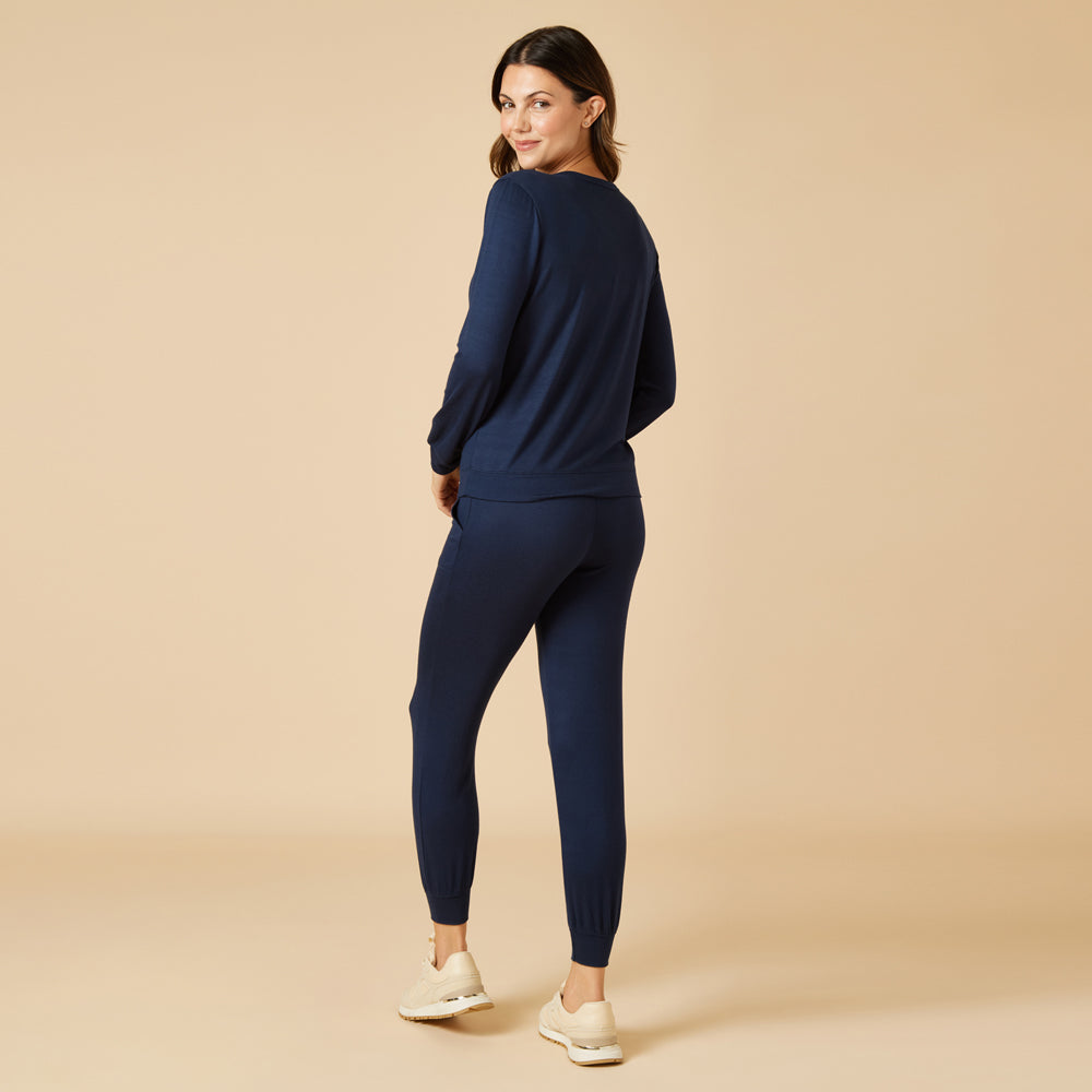 Dream Jersey Crew Neck Lounge Set in Midnight