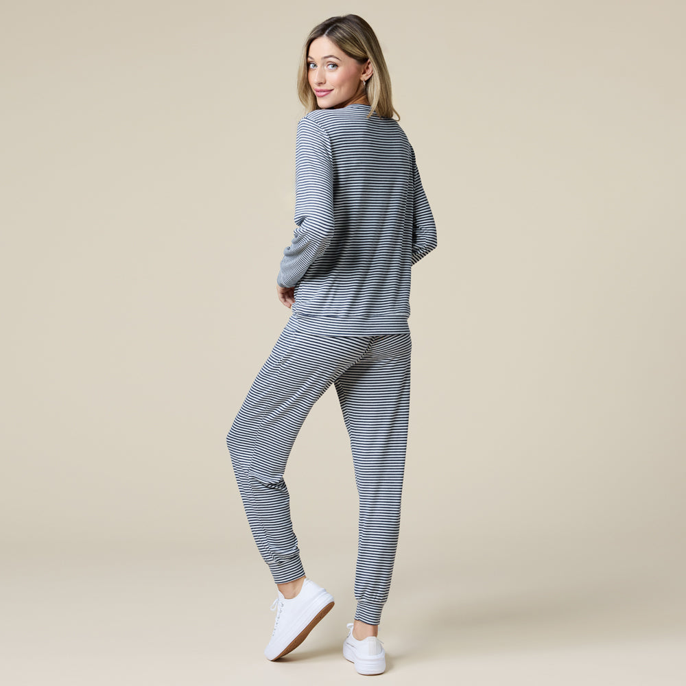 Dream Jersey Crew Neck Lounge Set in Midnight Stripe
