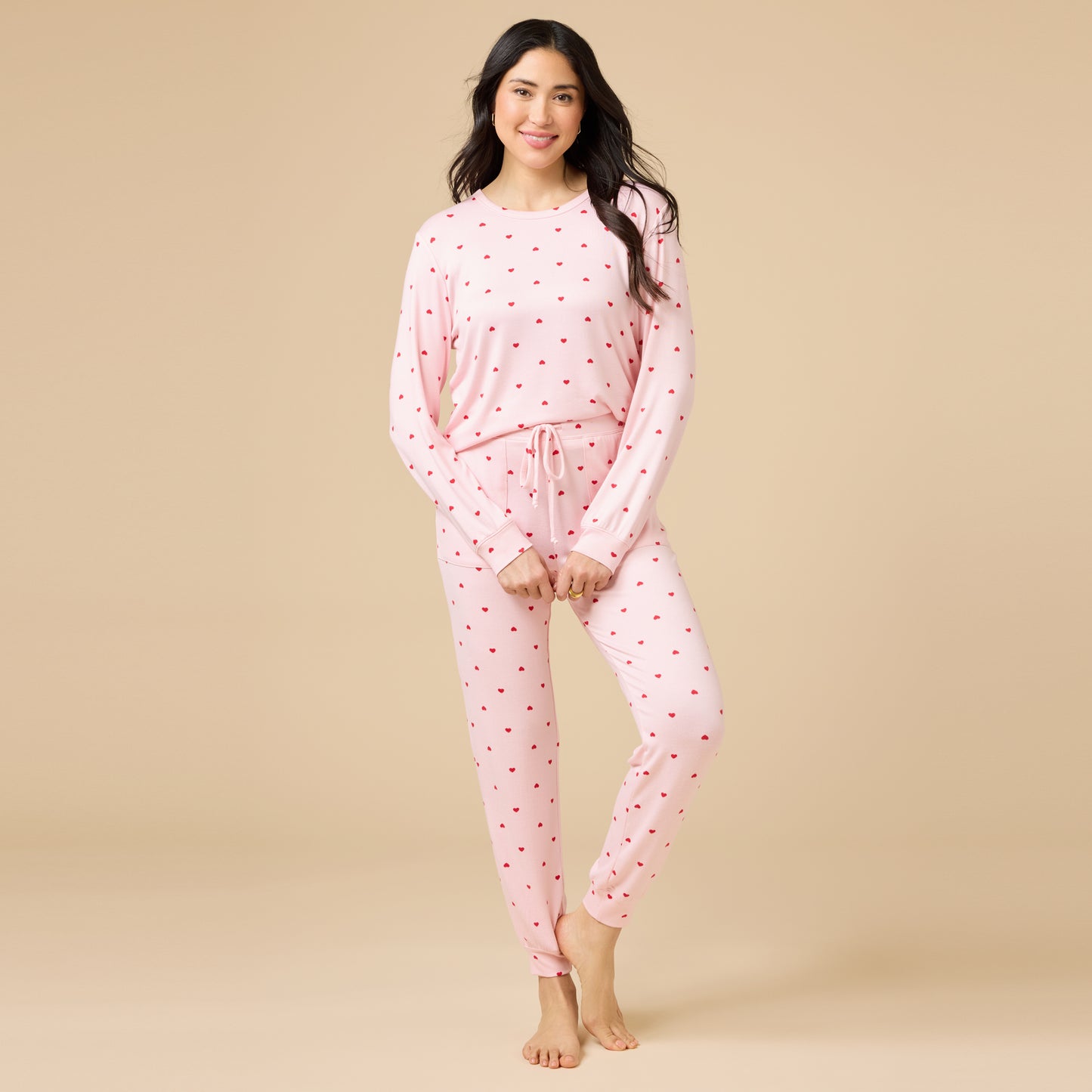 Dream Jersey Crew Neck Lounge Set in Pink w Hearts