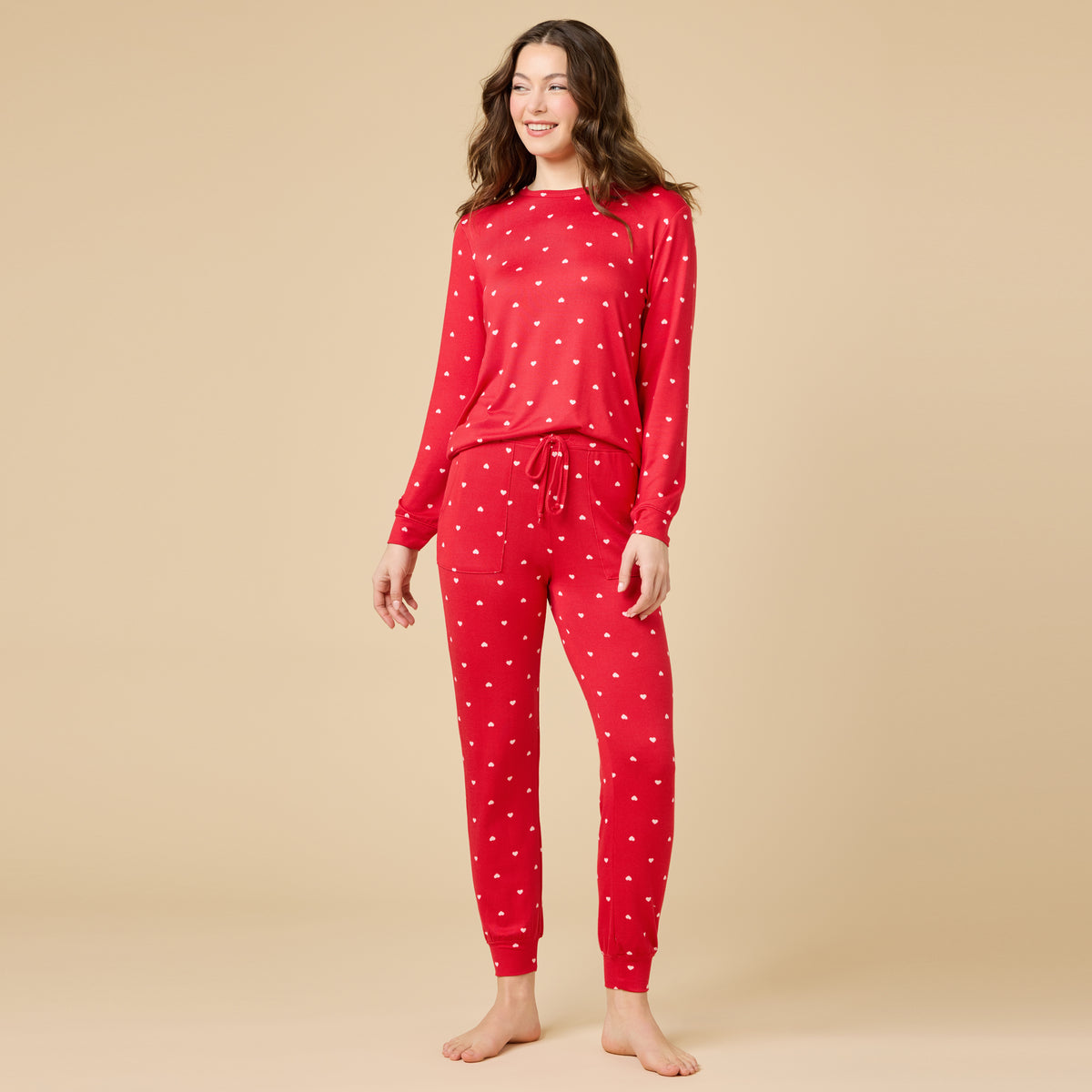 Dream Jersey Crew Neck Lounge Set Dream Jersey Crew Neck Lounge Set in Red w Hearts