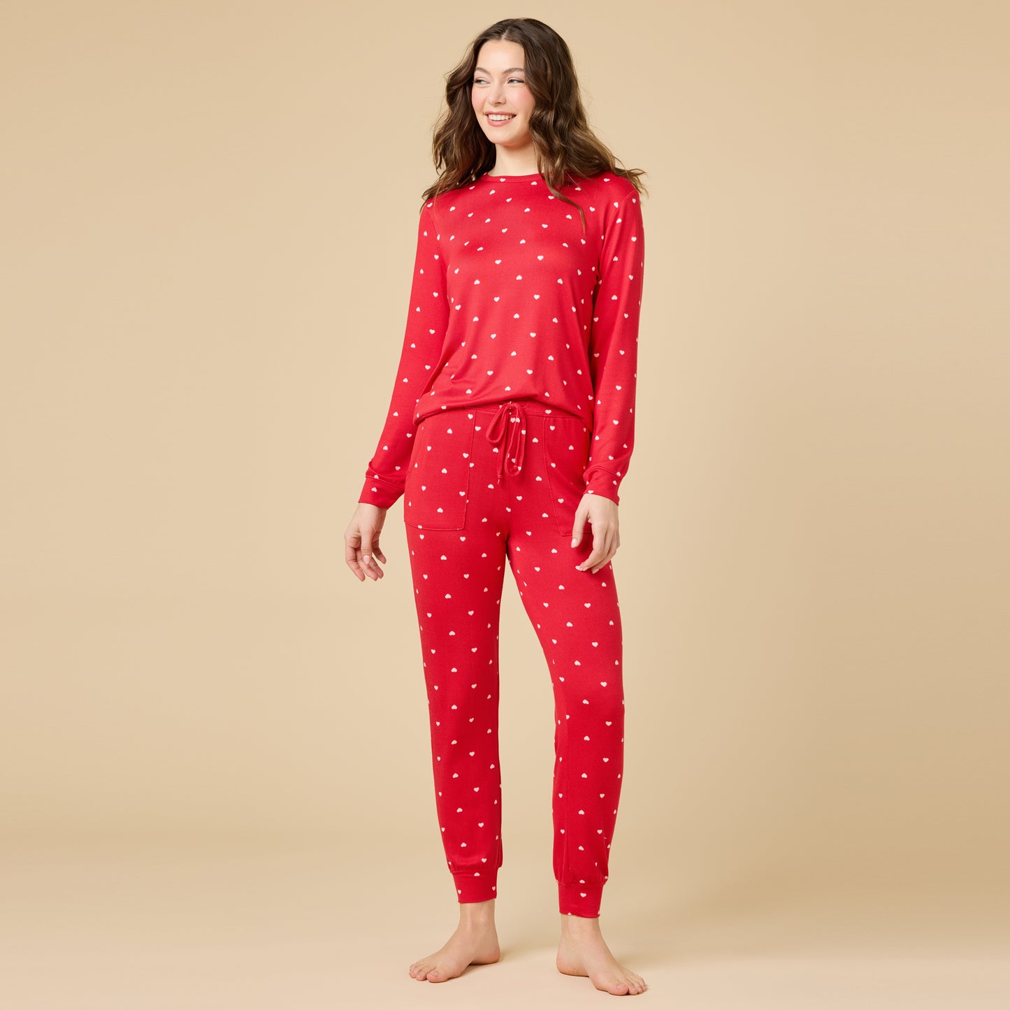 Dream Jersey Crew Neck Lounge Set in Red w Hearts