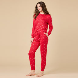 Dream Jersey Crew Neck Lounge Set Dream Jersey Crew Neck Lounge Set in Red w Hearts
