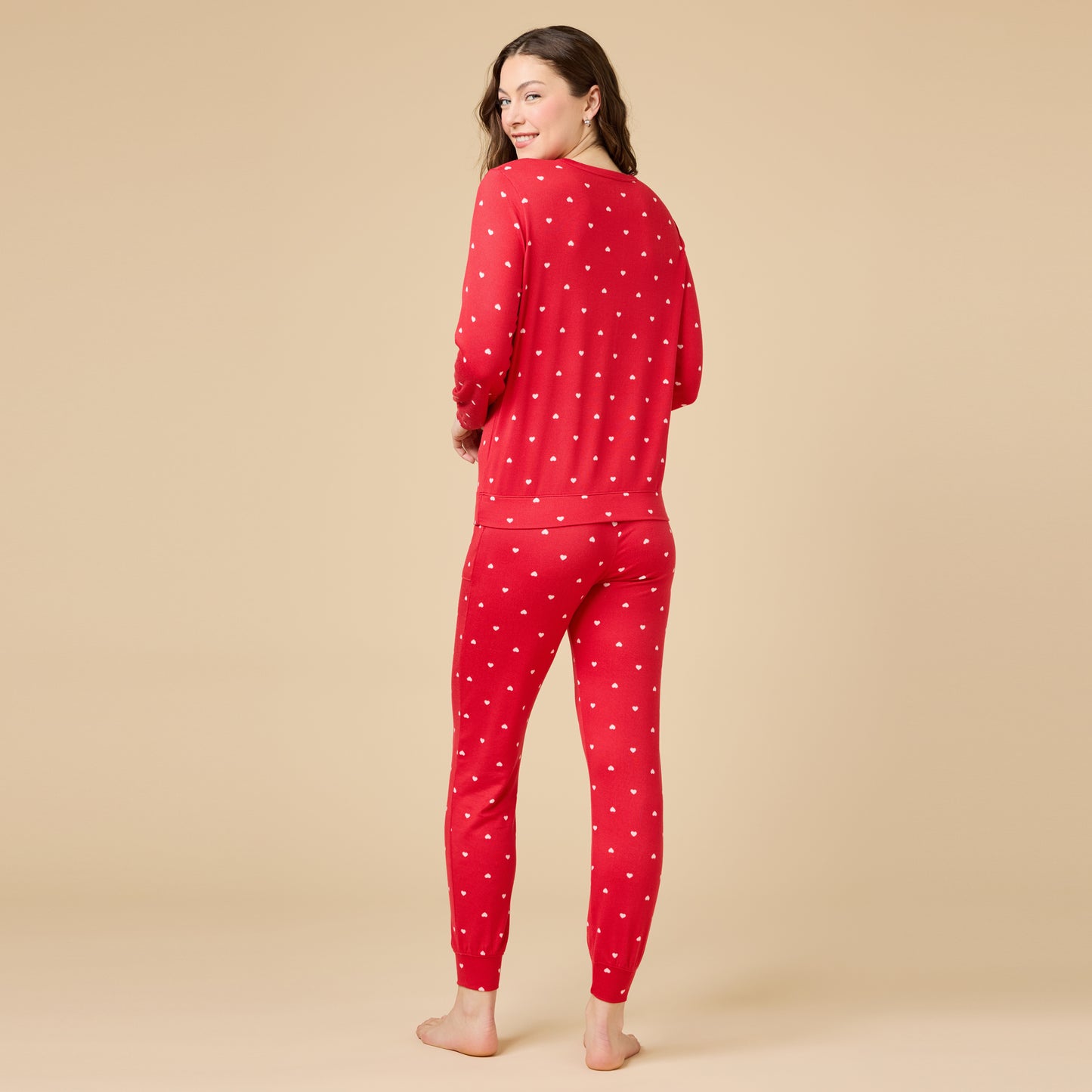 Dream Jersey Crew Neck Lounge Set in Red w Hearts