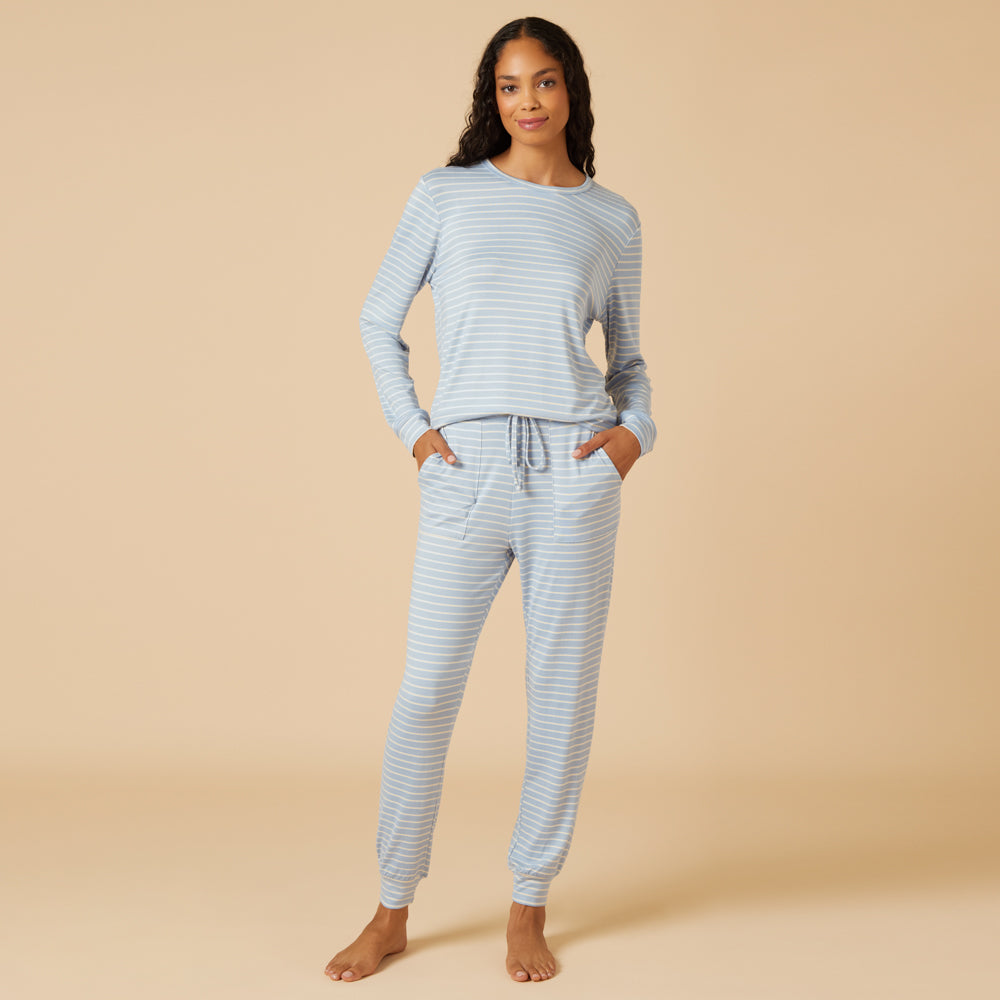 Dream Jersey Crew Neck Lounge Set Sky Blue Loungewear & Sleepwear