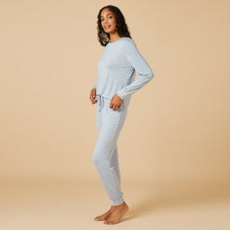 Dream Jersey Crew Neck Lounge Set Dream Jersey Crew Neck Lounge Set in Sky Blue Stripe