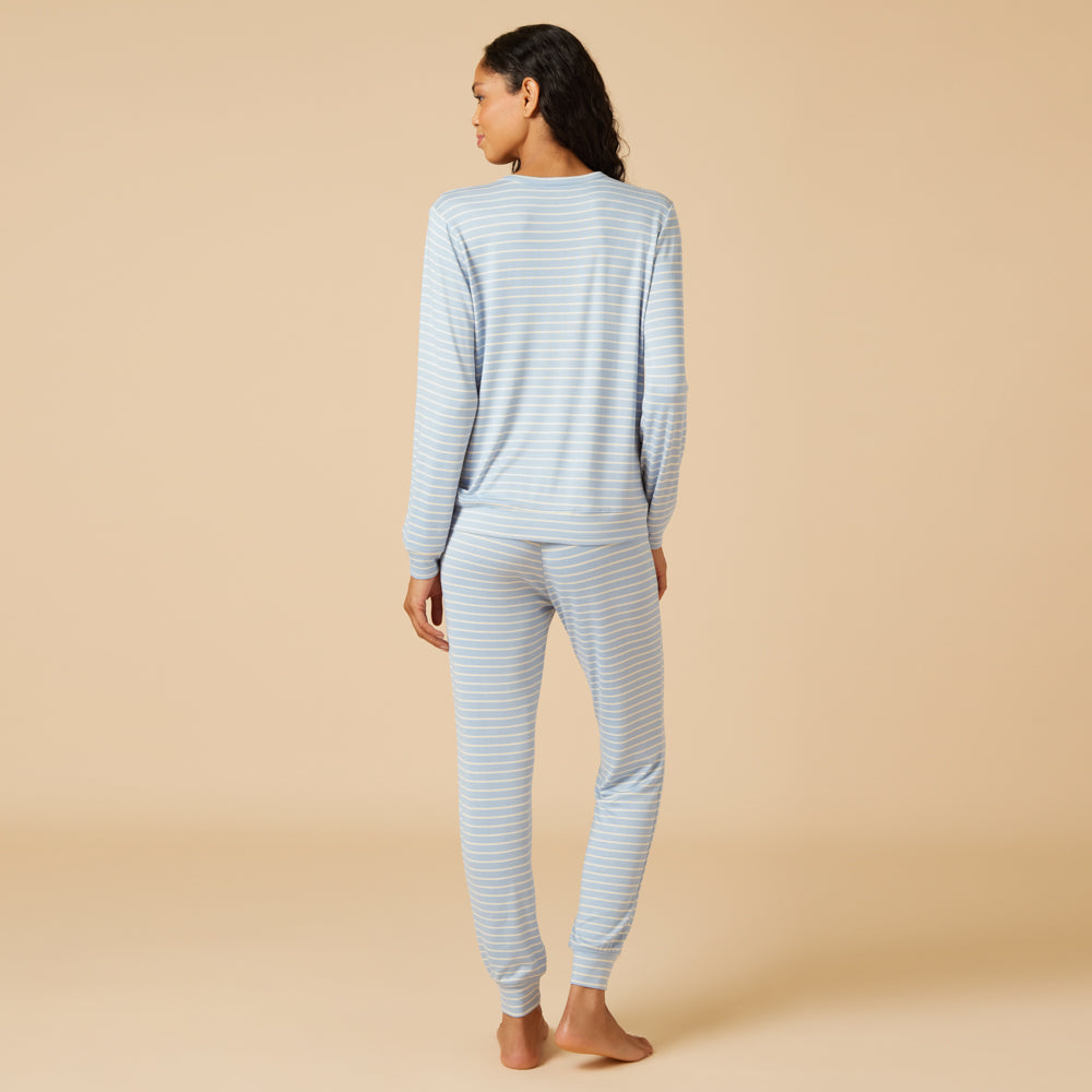 Dream Jersey Crew Neck Lounge Set Dream Jersey Crew Neck Lounge Set in Sky Blue Stripe