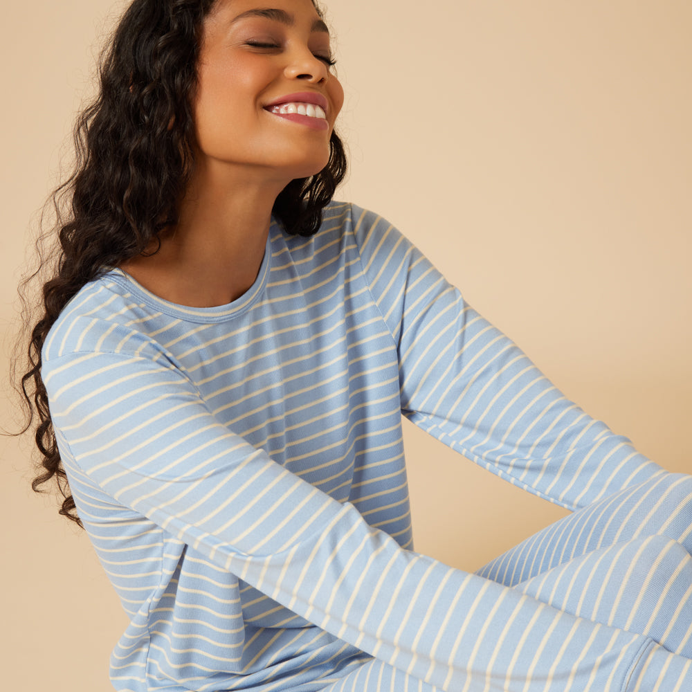 Dream Jersey Crew Neck Lounge Set Dream Jersey Crew Neck Lounge Set in Sky Blue Stripe