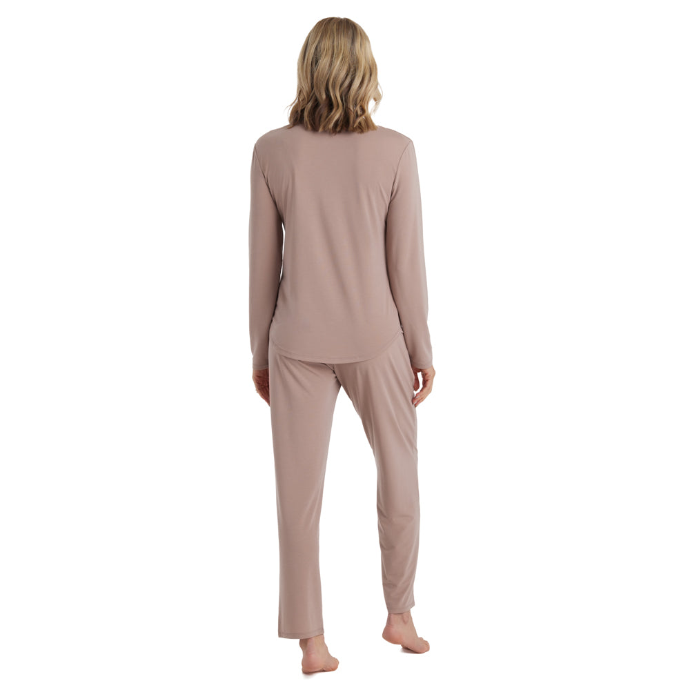Quinn - Y-Neck Henley Long PJ Set Coco