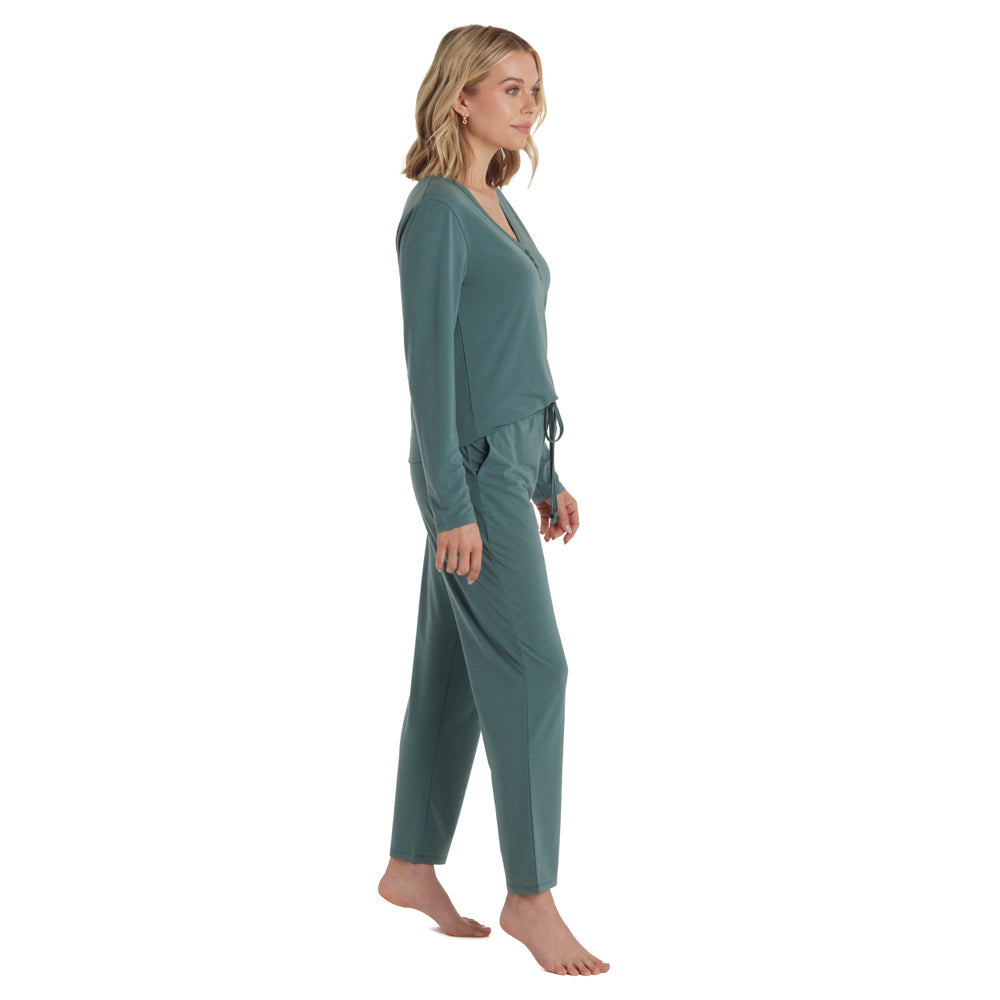 Quinn - Y-Neck Henley Long PJ Set Dusty Green