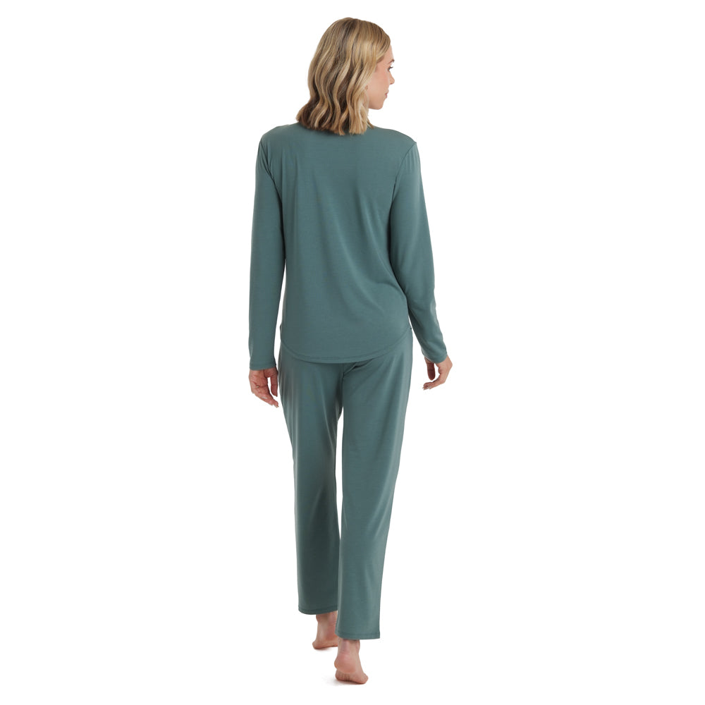 Quinn - Y-Neck Henley Long PJ Set Dusty Green