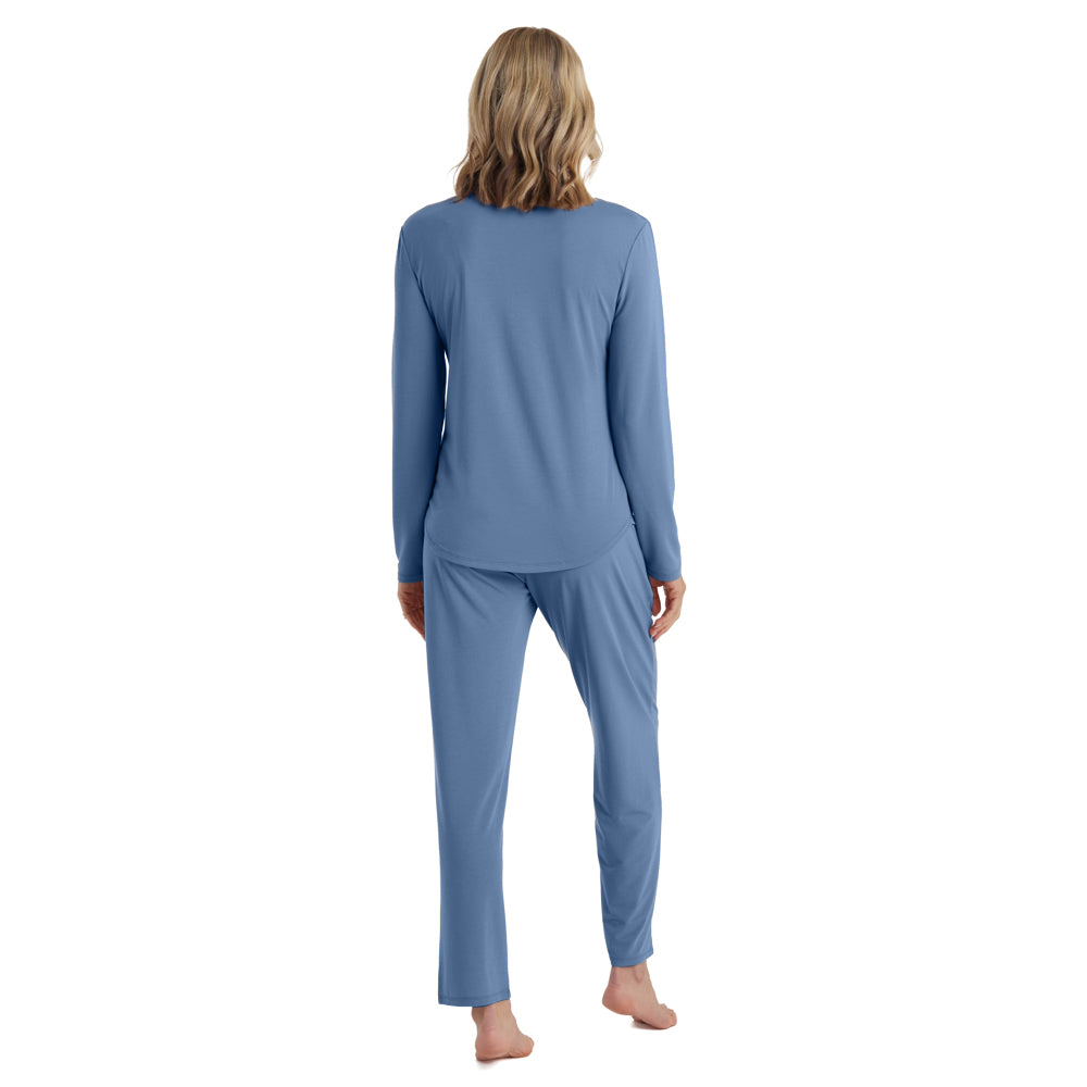 Quinn - Y-Neck Henley Long PJ Set Spring Lake