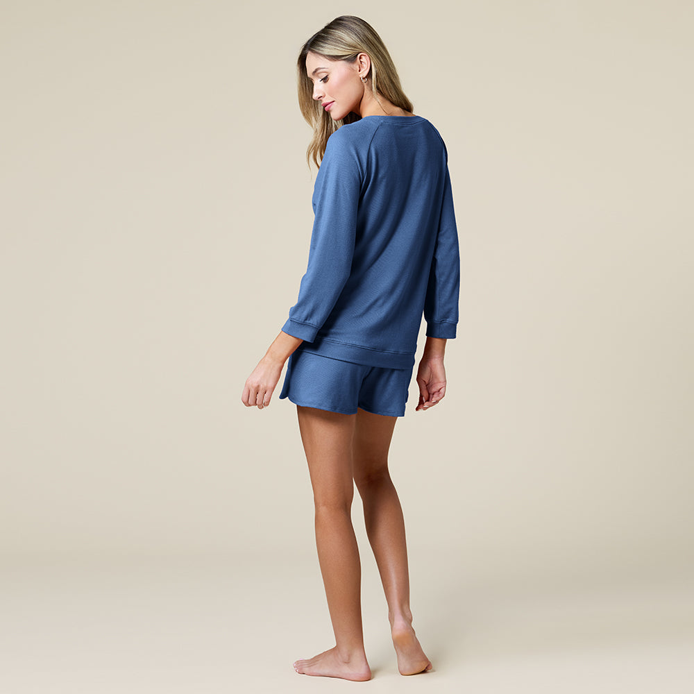 Dream 3/4 Sleeve Boat Neck Top and Short Set Indigo