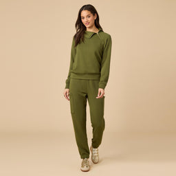 DreamTech Zip Mock Neck with Ankle Pant DreamTech Zip Mock Neck with Ankle Pant in Olive