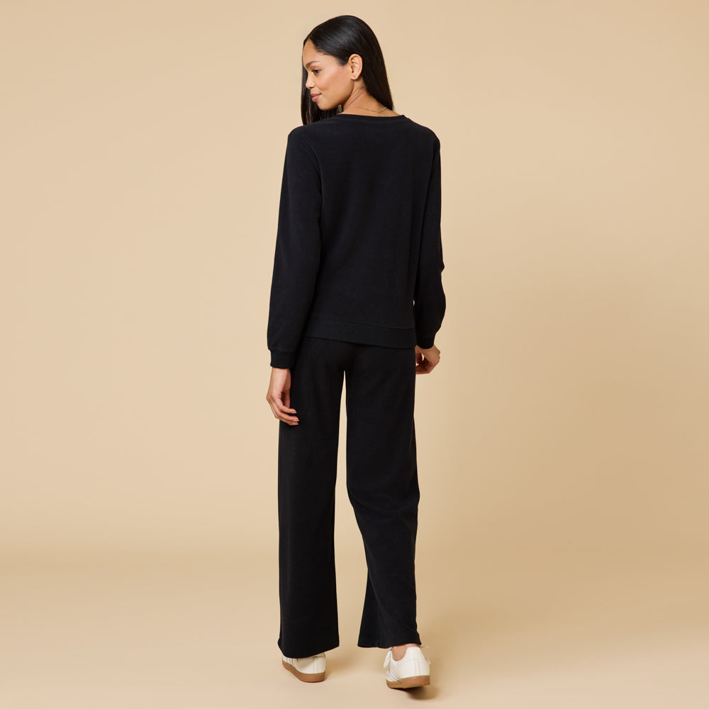 Vintage Velvet V-Neck with Wide Leg Pant Black