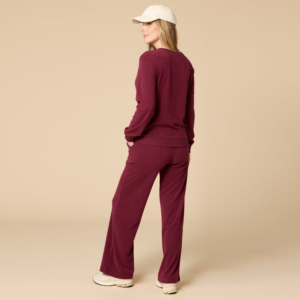 Vintage Velvet V-Neck with Wide Leg Pant Cherry Cola