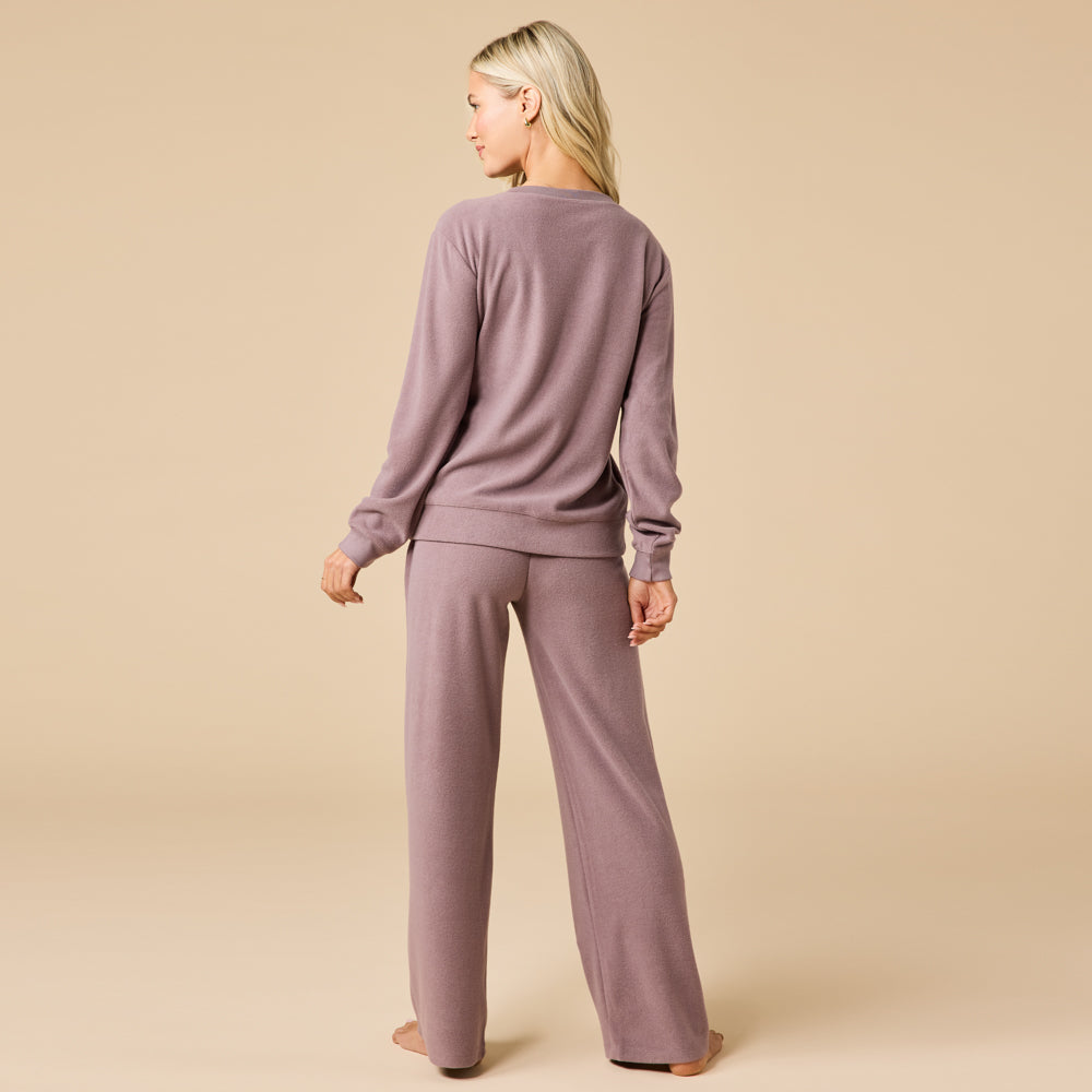 Vintage Velvet V-Neck with Wide Leg Pant Driftwood