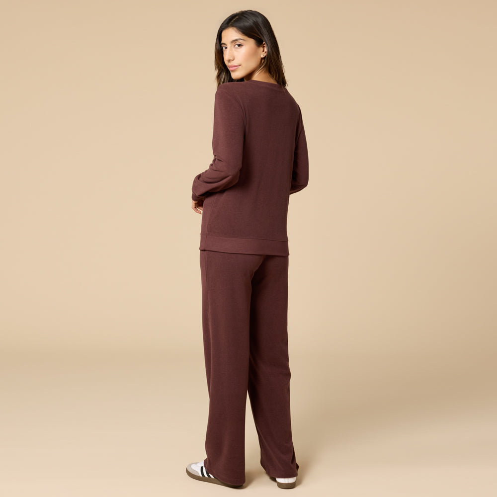 Vintage Velvet V-Neck with Wide Leg Pant Espresso