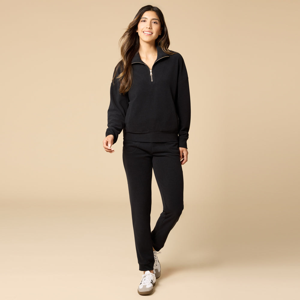 Vintage Velvet 1/4 Zip with Jogger Black