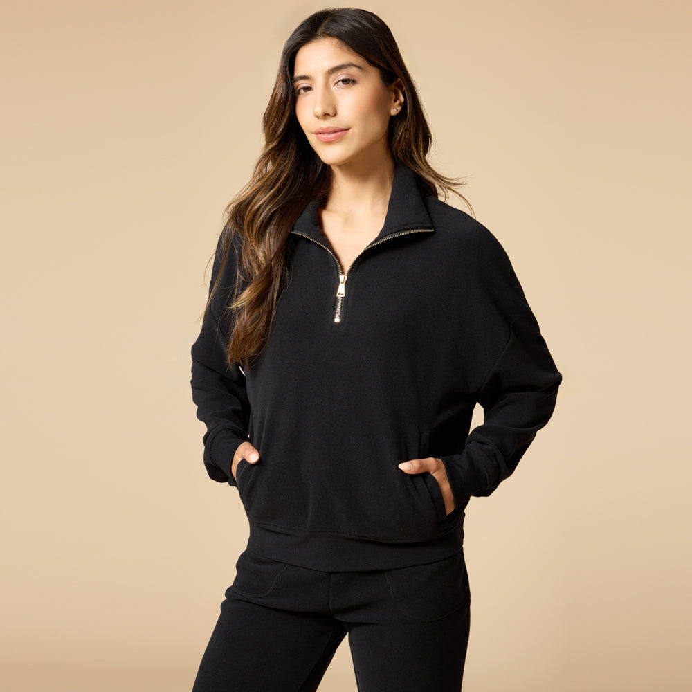 Vintage Velvet 1/4 Zip with Jogger Black