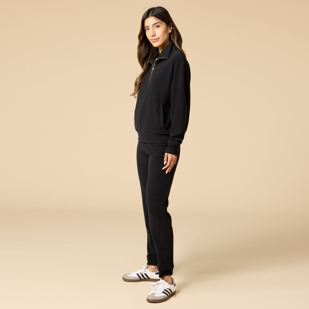 Vintage Velvet 1/4 Zip with Jogger Black
