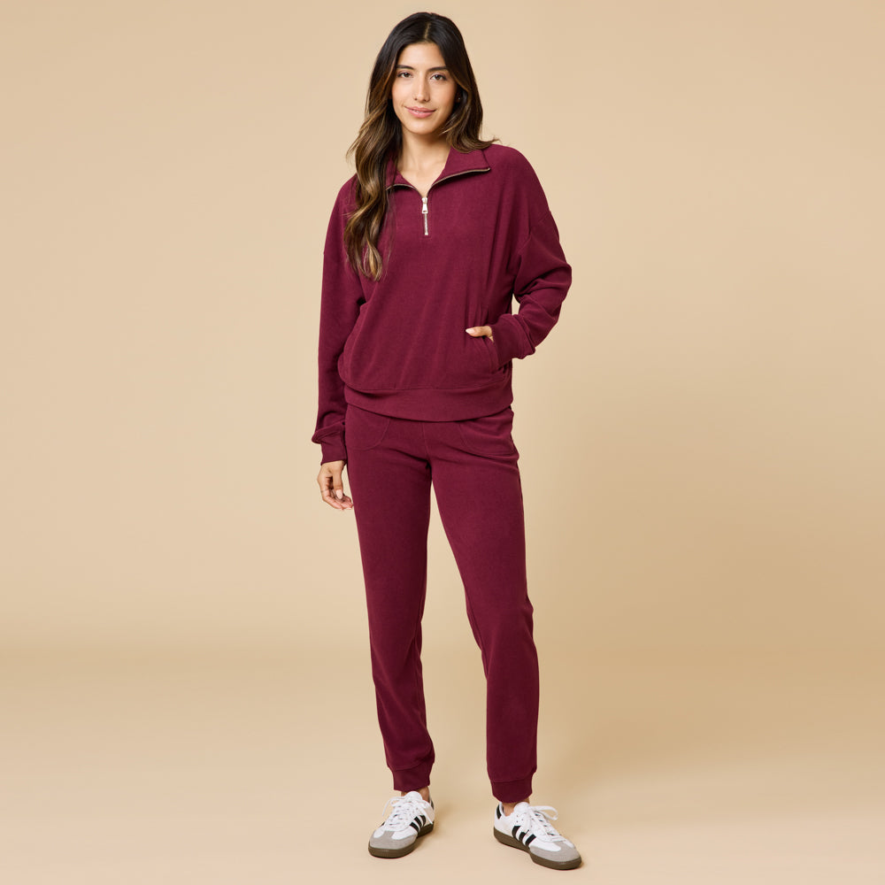 Vintage Velvet 1/4 Zip with Jogger Cherry Cola