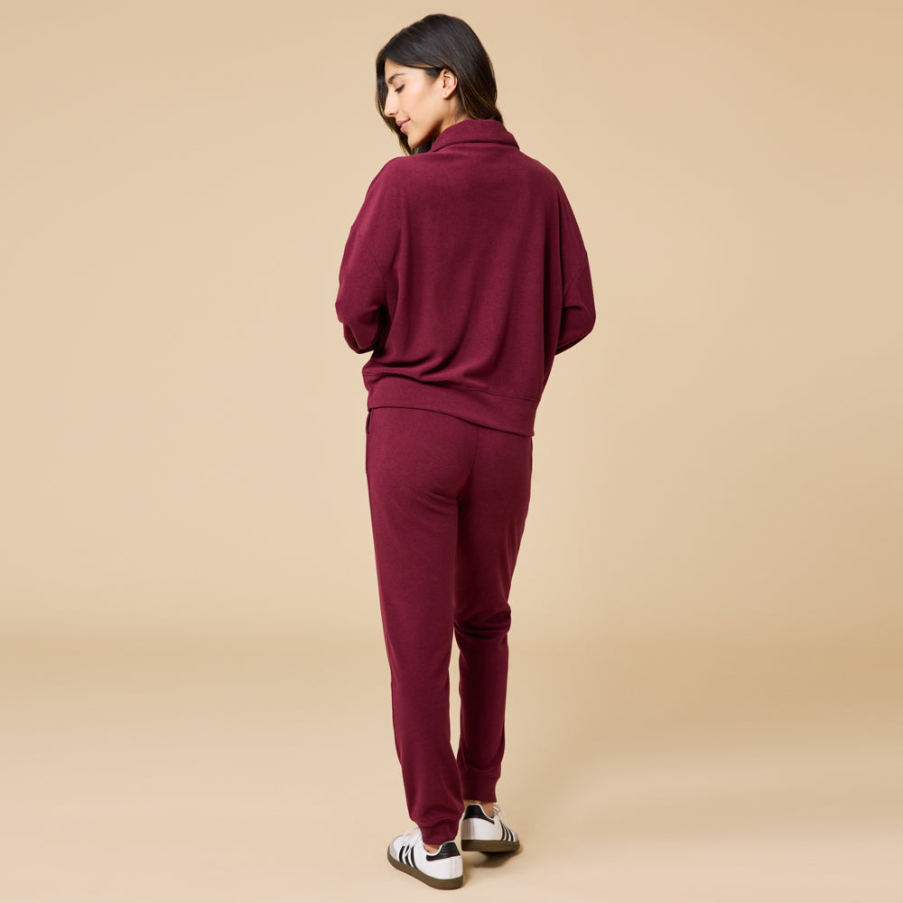 Vintage Velvet 1/4 Zip with Jogger Cherry Cola