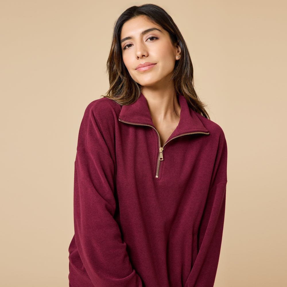 Vintage Velvet 1/4 Zip with Jogger Cherry Cola
