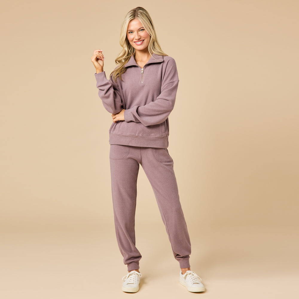 Vintage Velvet 1/4 Zip with Jogger Driftwood