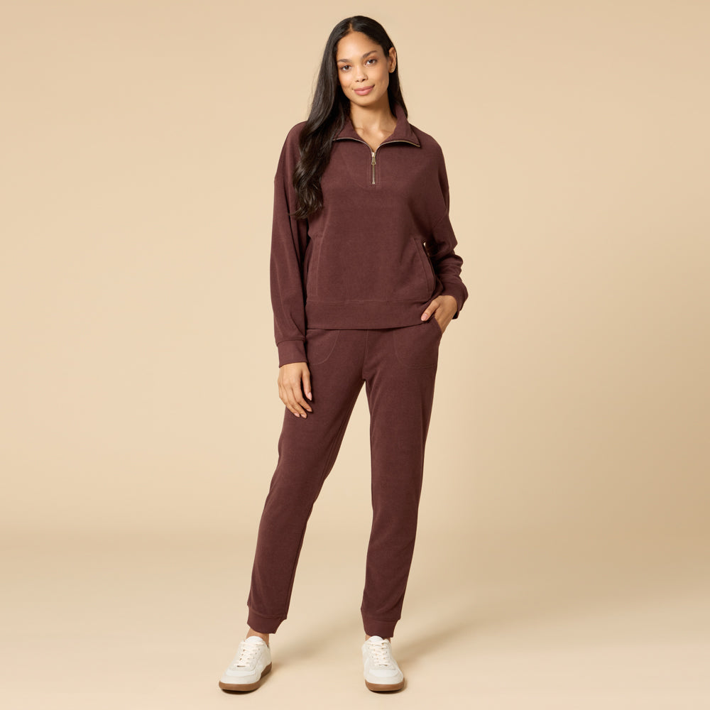 Vintage Velvet 1/4 Zip with Jogger Espresso