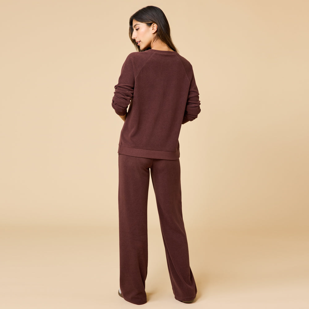 Vintage Velvet Raglan Crew Neck with Pintuck Pant Espresso