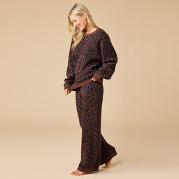 Leopard Marshmallow Crew Neck Lounge Set Marshmallow Leopard Crew Neck Lounge Set in Wild Espresso