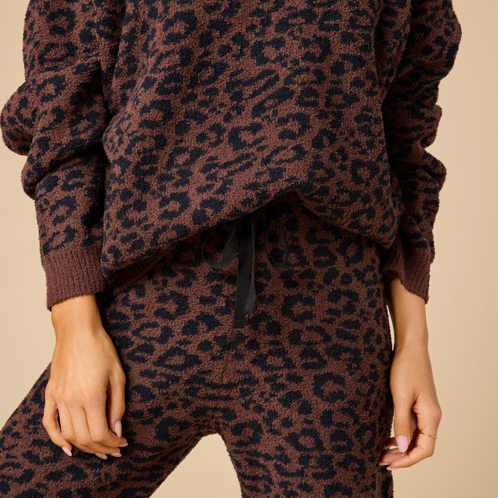 Marshmallow Leopard Print Crew Neck Lounge Set Wild Espresso